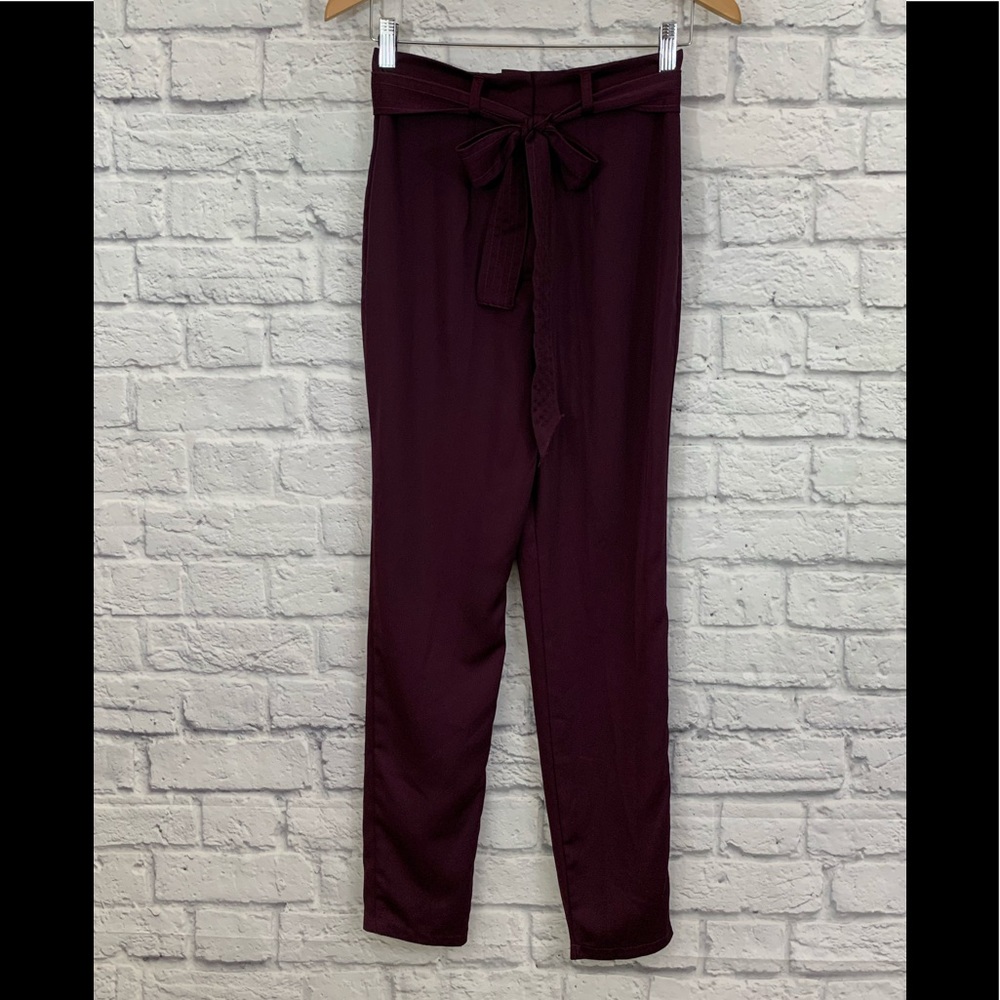BOOHOO MERLOT BURGUNDY TIE WAIST TROUSER PANTS SIZE 2